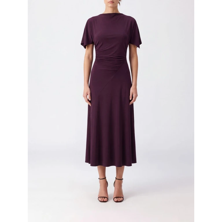 Blousey Stretch-Jersey Short-Sleeved Midi Sheath Dress (1326JDR007350ABLACKCURRANT)