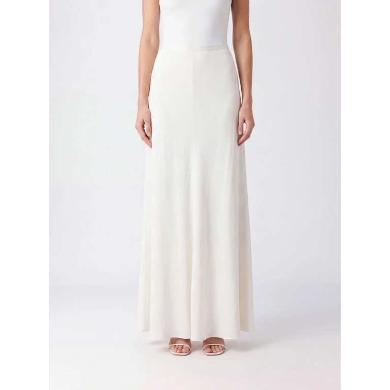 High-Waisted Satin Long Pencil Skirt with Asymmetrical Hem (010166270003)