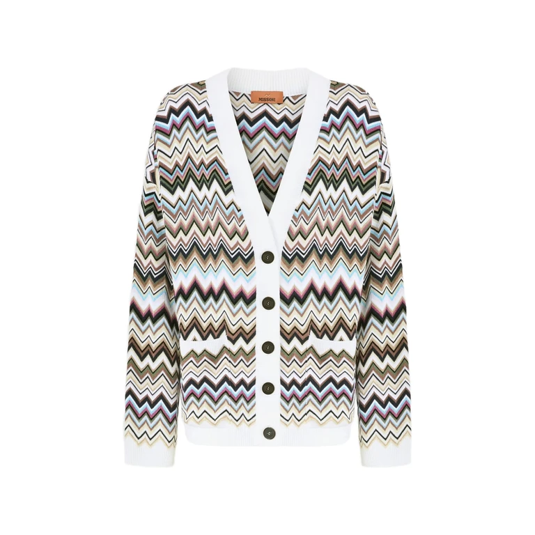 Zigzag-knit V-neck Cardigan