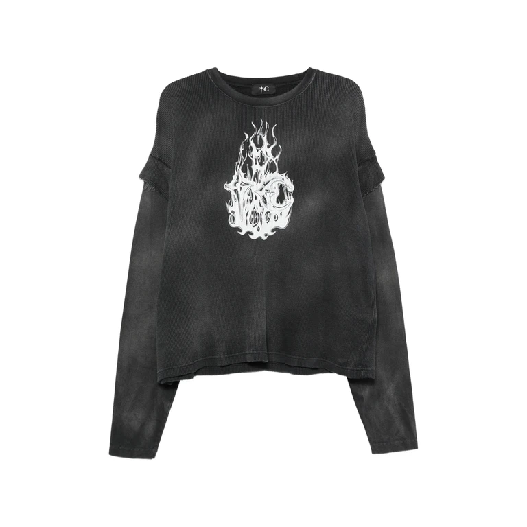 Graphic-print Layered-sleeve Sweatshirt