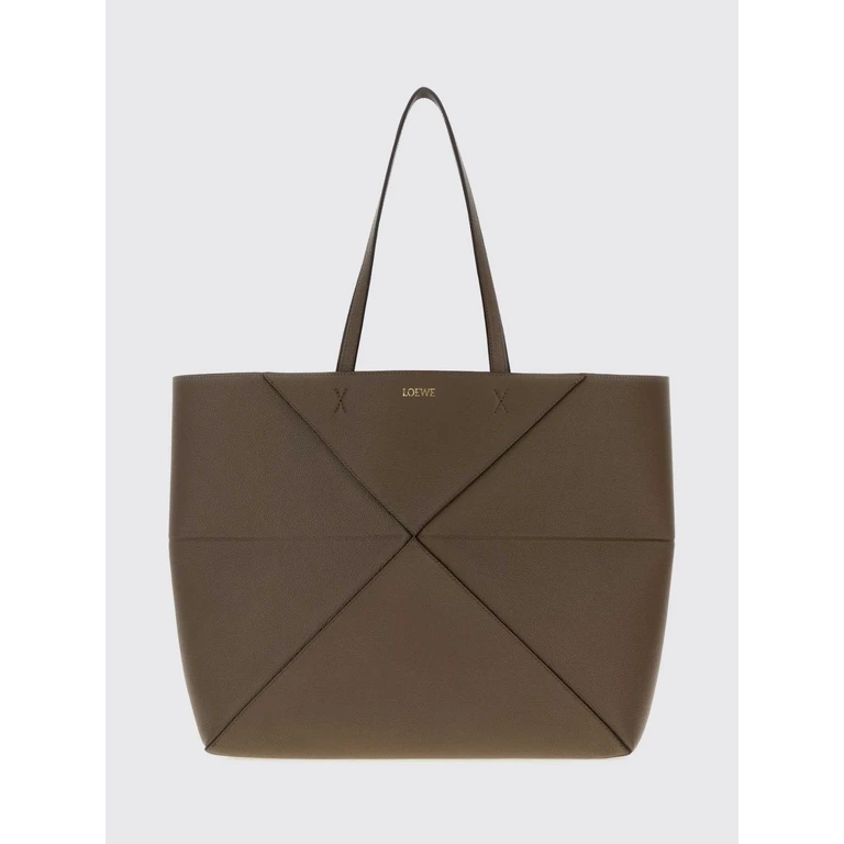 Large Puzzle Fold Calfskin Leather Tote Bag with Laminated Logo (A779PTWX01TAUPE)