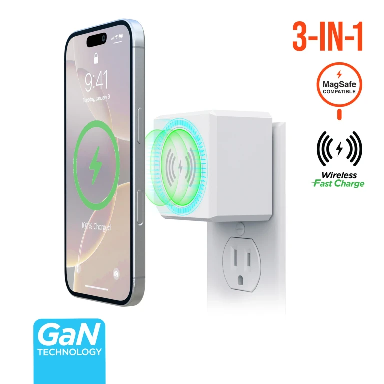 3-in-1 Magnetic Wireless Fast Charger - MagSafe-Compatible Wireless Charger with Dual USB-C PD Ports