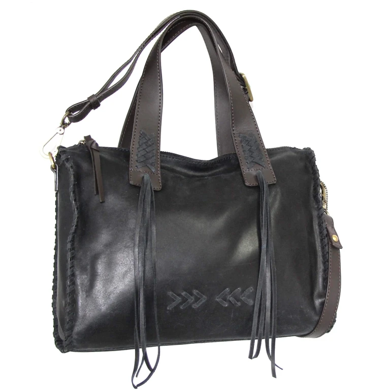 Candace Convertible Leather Satchel - Black