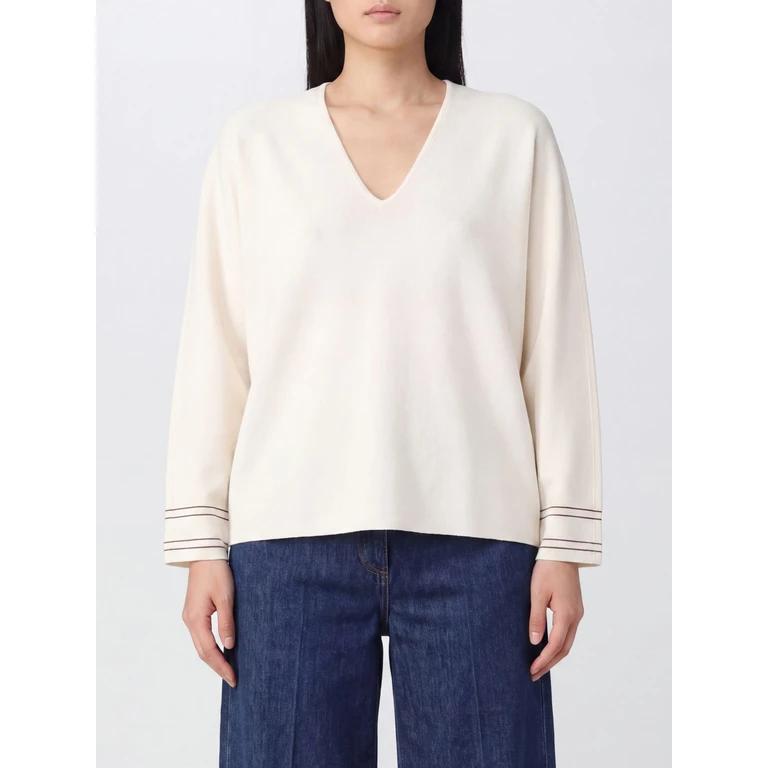 V-Neck Relaxed Fit Jumper in Wool Blend with Dropped Shoulders (2621366042600012)