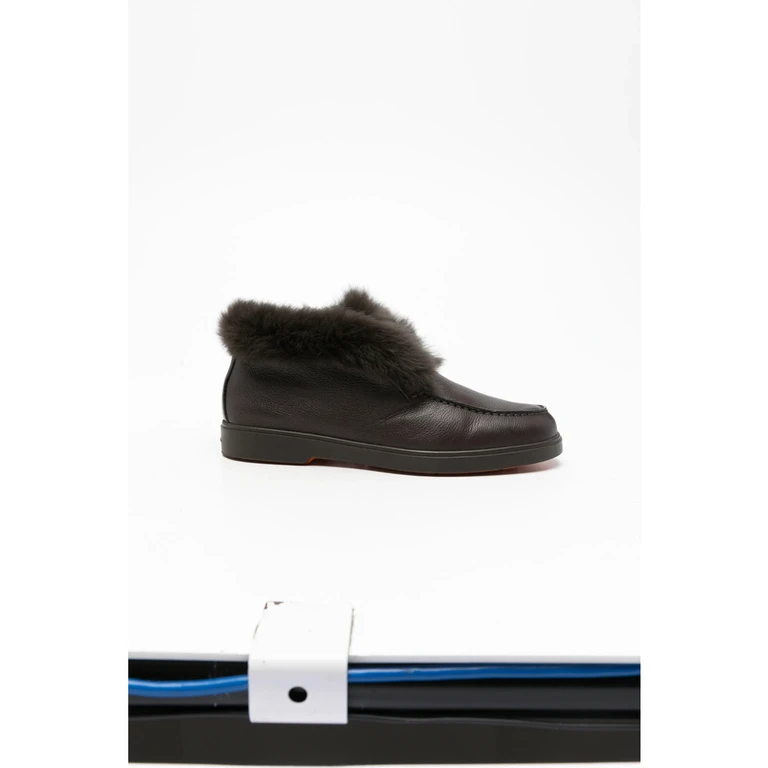 Shearling-trim Pebbled Leather Loafers
