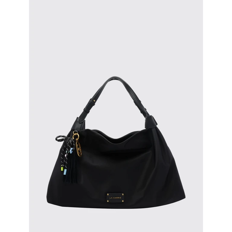 Nylon Shoulder Bag with Double Adjustable Handle and Charm (162MTX473NYEBLACK)