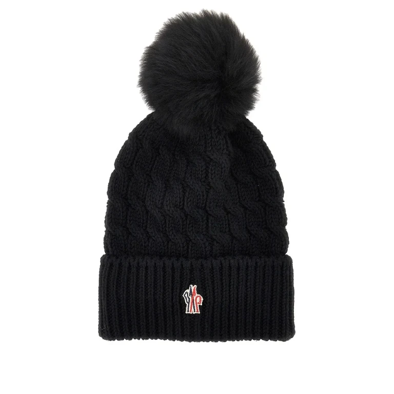 Gorro de lã Moncler Grenoble com pompom de pele