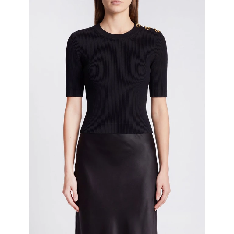 ELISABETTA FRANCHI Cropped Ribbed Viscose Top with Metal Eyelets (MK02S66E2110)