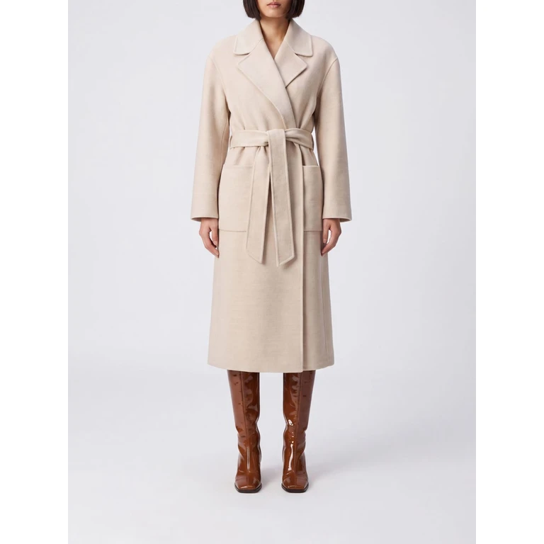 Long Belted Robe Coat in Merino Wool with Dropped Shoulders (CTD216F195M2610164)