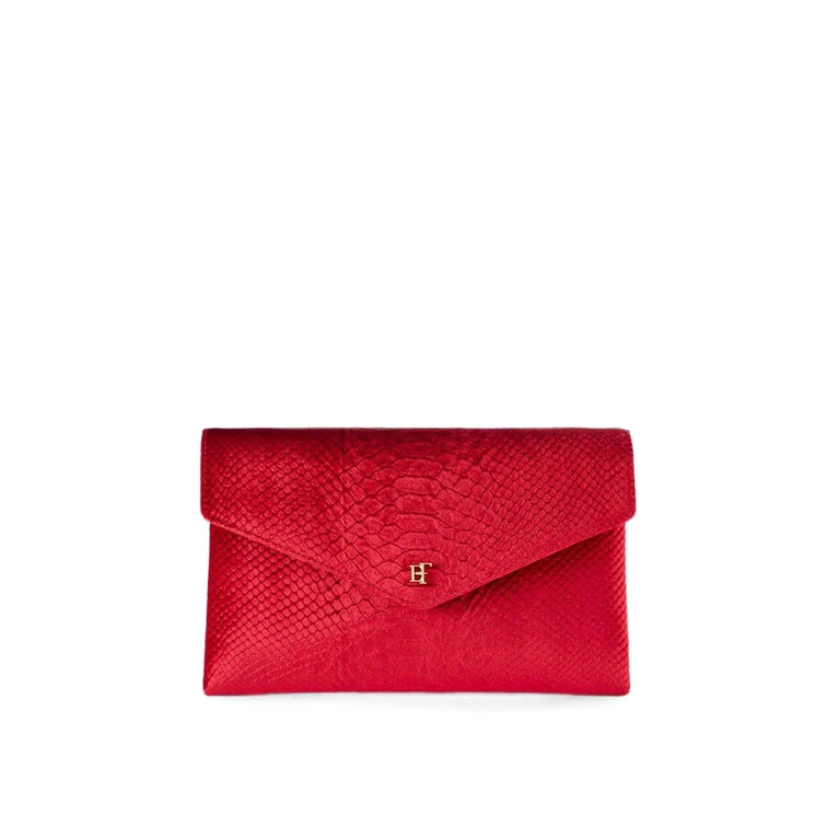ELISABETTA FRANCHI Velvet Envelope Clutch with Crocodile Print and Monogram (BS27A67E2CG5)