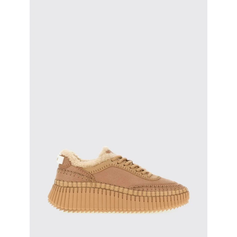 Chloé Nama Sneaker aus Wildleder mit Plateausohle und Lammfellfutter