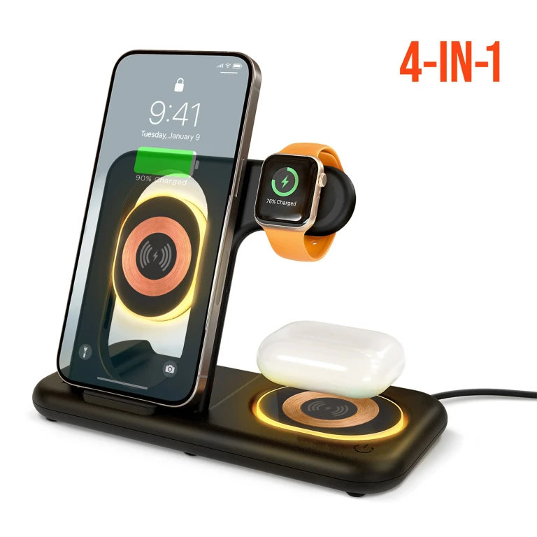 4-in-1 Foldable Wireless Charging Stand - 15W Fast Wireless Charger