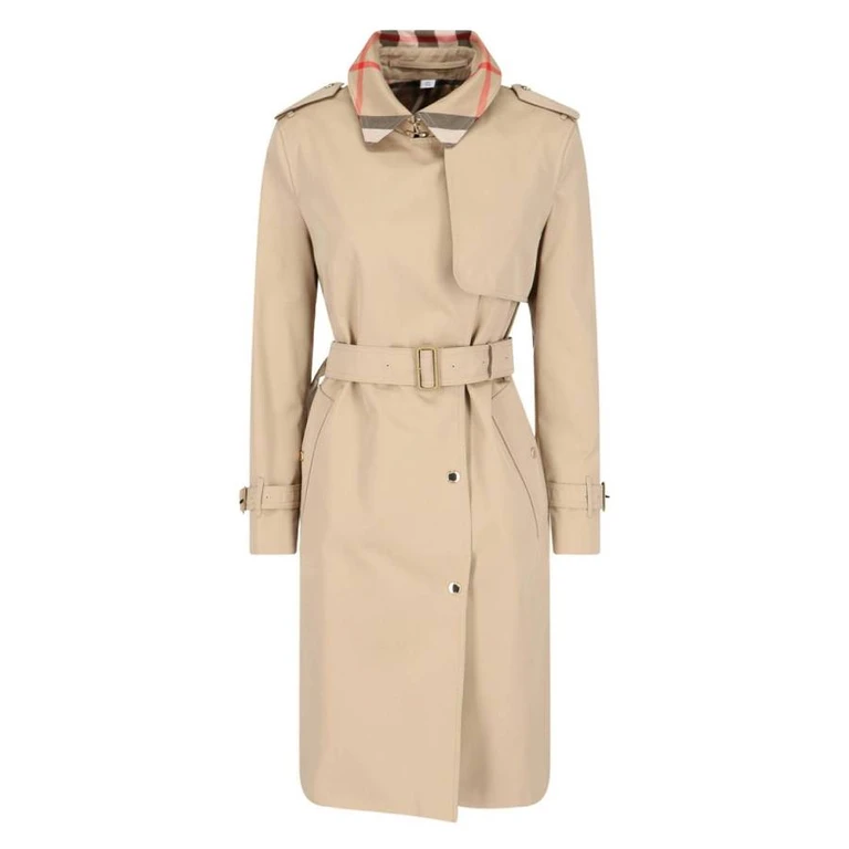 Check Collar Gabardine Trench Coat, Brand Size 8 ( US Size 6 )