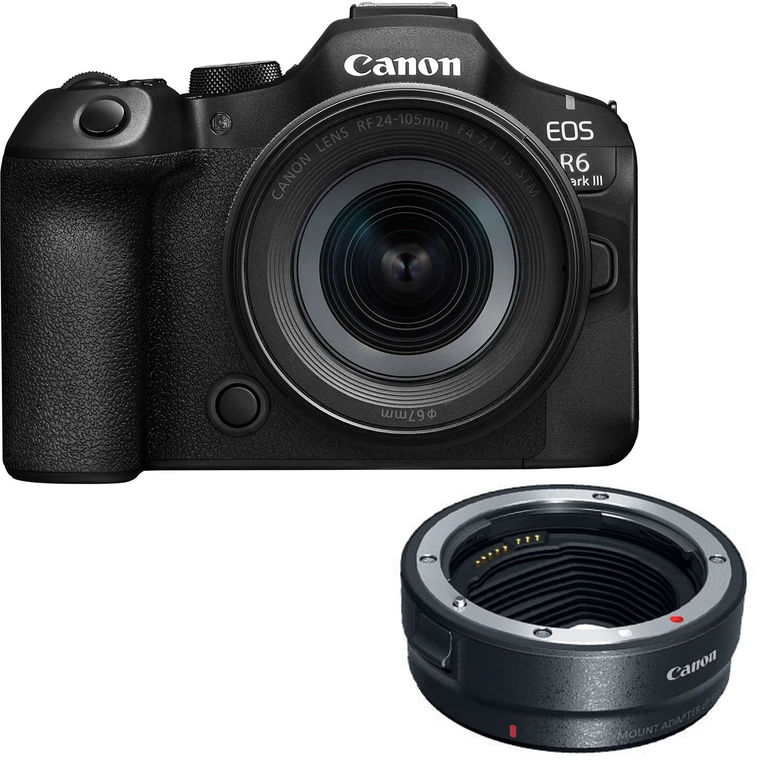 EOS R6 Mark III Systemkamera mit RF 24-105mm f/4-7.1 IS STM Objektiv und EF-EOS R Mount-Adapter