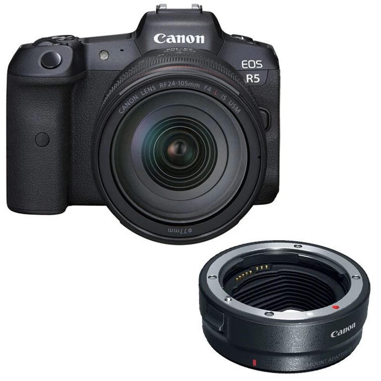 EOS R5 Mirrorless Camera with RF 24-105mm f/4L IS Lens with EF-EOS R mount adapter