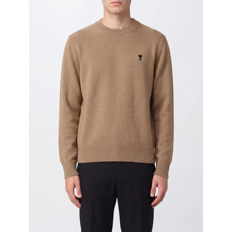 AMI PARIS Wool Crewneck Jumper with Embroidered Ami de Caur Logo (HKS826001335)