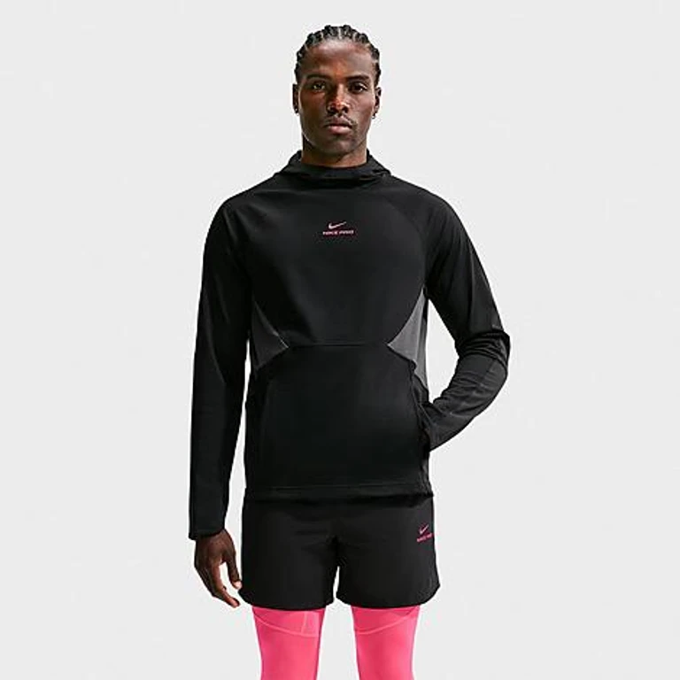 Nike Men's Pro Dri-FIT Mid-Layer Pullover Training Hoodie in Black/Hyper Pink Size: Small