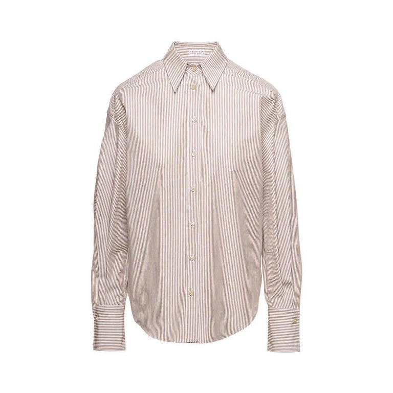 Womens Beige Striped Oversized Shirt