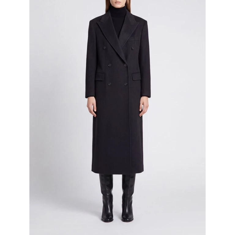 Double-Breasted Long Coat in Wool and Kashmir with Peak Lapels (CCAITLYN350001S5052)