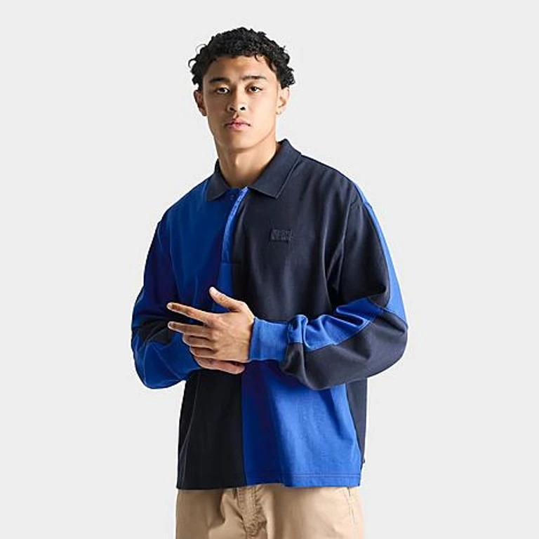 Vans Men's Check Knit Long-Sleeve Rugby Shirt in Classic Blue Size: Small