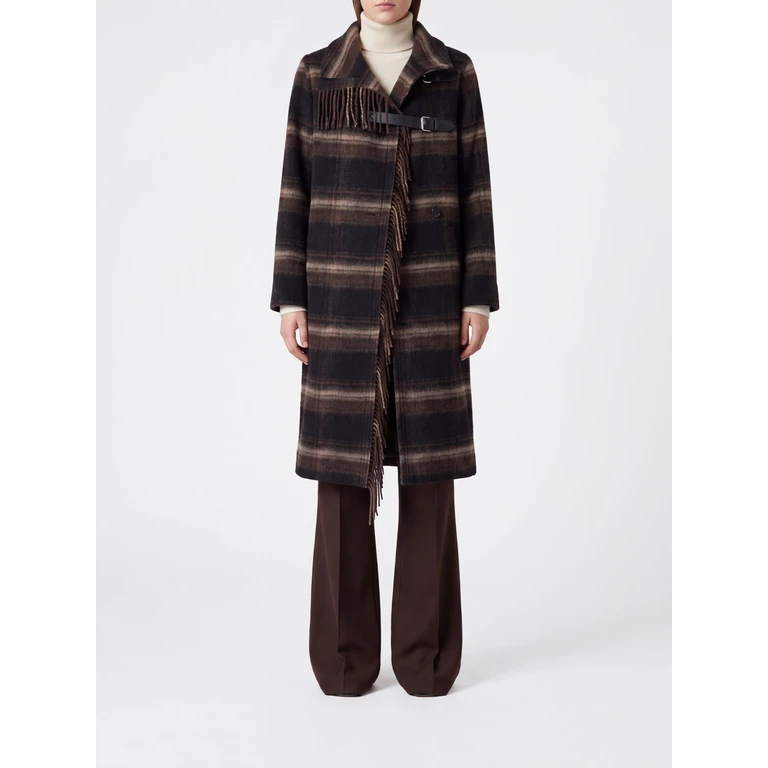 ISABEL MARANT ETOILE Single-Breasted Check Wool-Blend Coat with Fringes (26AMA0555FAD3D01EBKKI)