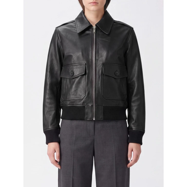 A. P.C. Cowhide Leather Bomber Jacket with Classic Collar and Zip Closure (PXCDGF32052LZZ)