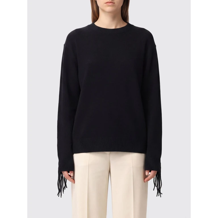 PAROSH P. A.R. O.S. H. Cashmere Crewneck Jumper with Embroidery, Fringes and Dropped Shoulders (D541523WITHOUT013)