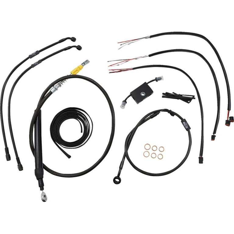 LA-8157KT2-13M - LA Choppers Complete Alternate Length Midnight Braided Handlebar Cable/Brake Hose Kit For Harley Davidson FLDE 1750 ABS 2018-2020 30.5 cm - 35.5 cm (12" - 14") - Black/Clear-Coated