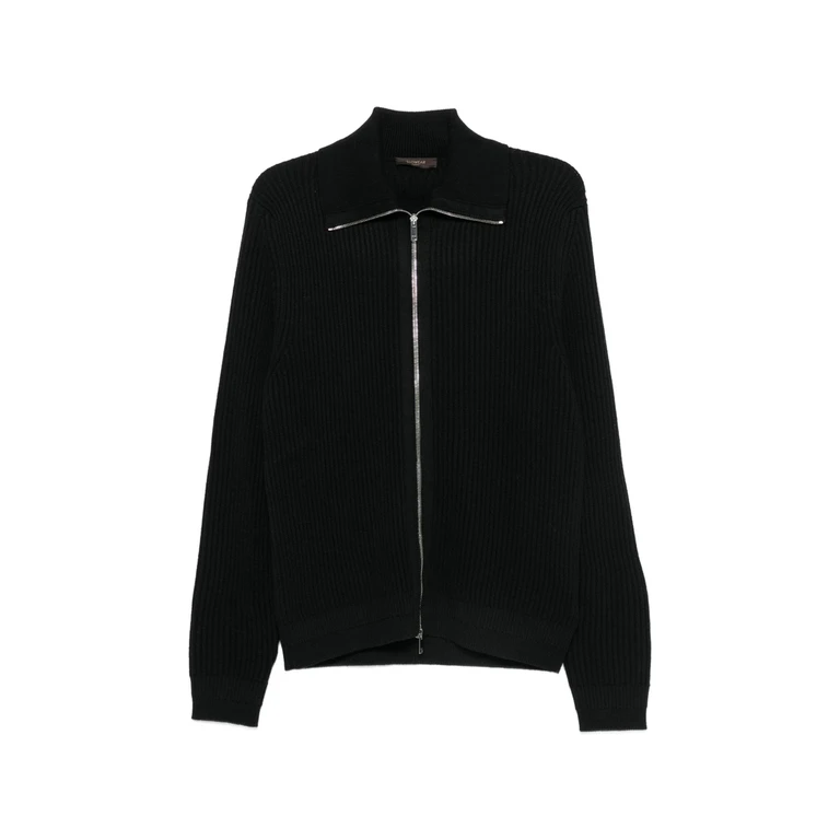 Ribbed-knit Zip-up Cardigan