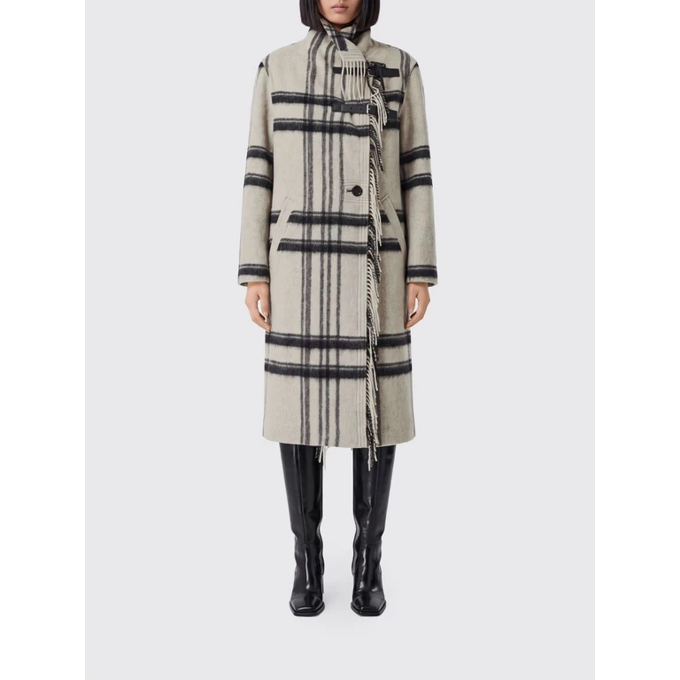 ISABEL MARANT ETOILE Single-Breasted Check Wool-Blend Coat with Fringes (26AMA0555FAD3D01EECBK)
