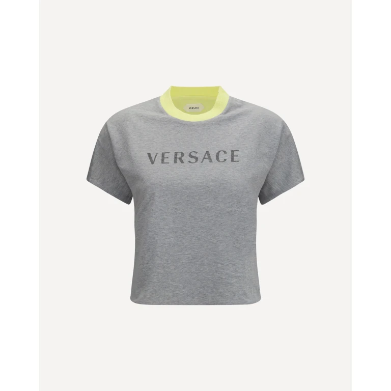 Grey Cotton T-shirt with Printed Logo and Contrast Trims (10260021A187322EZ00)