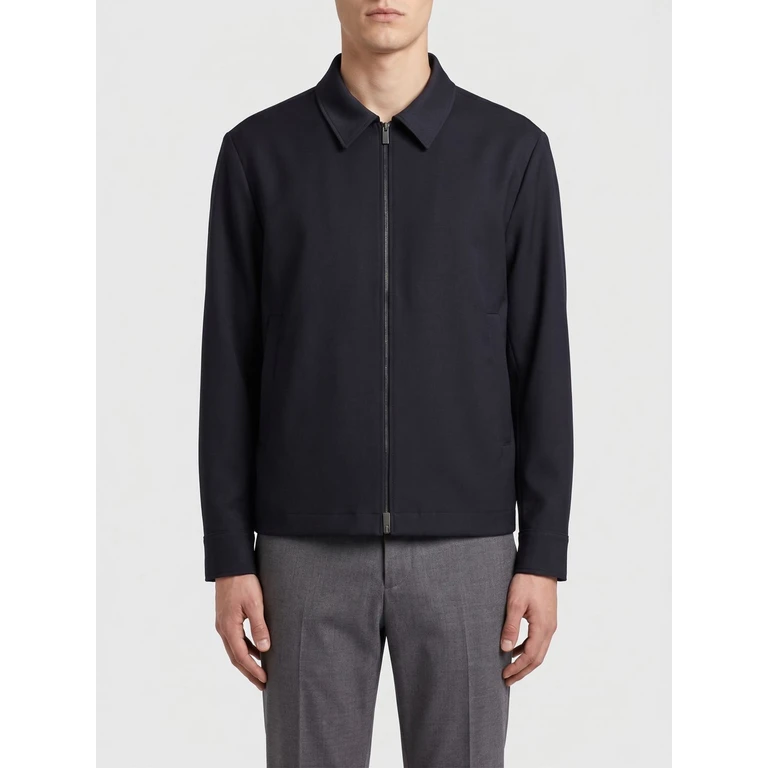 Virgin Wool Shirt Jacket with Classic Collar and Zip Closure (50564676404)