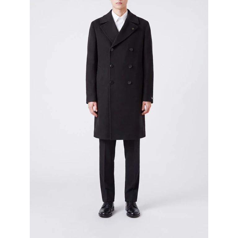 Knee-Length Double-Breasted Leather Coat with Classic Collar (ARDEN010056M1090)