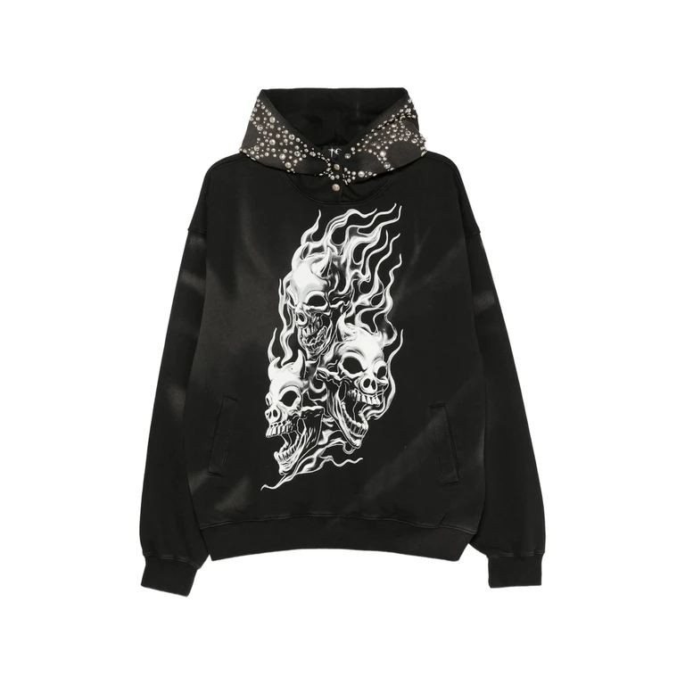 Skull-print Stud-embellished Hoodie