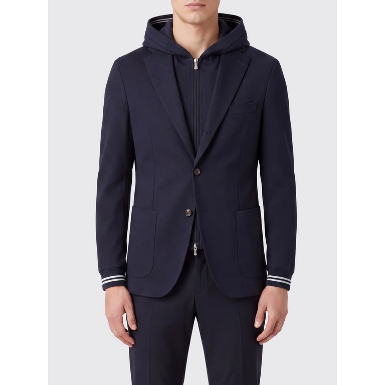 Single-Breasted Cotton Blazer with Hood and Contrast Piping (N75GIAL04TES0N29011-02)