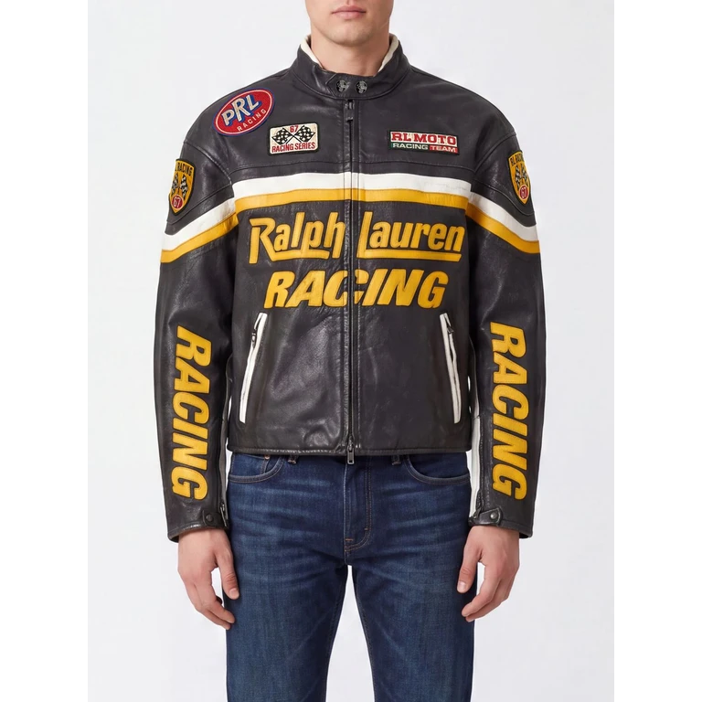 Giacca biker in pelle di vitello con zip e patch
