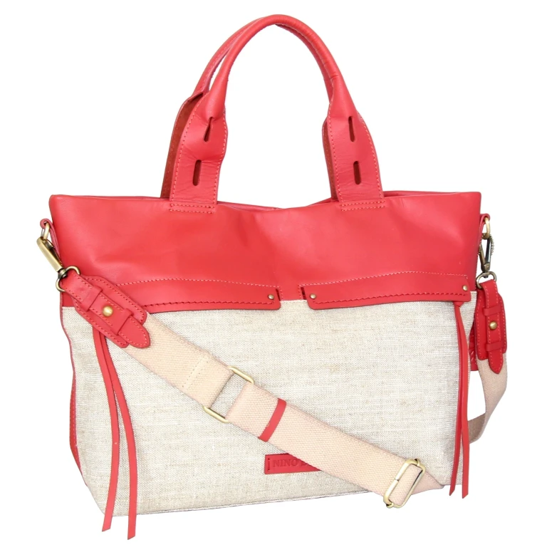 Emelia Linen/Leather Tote - Coral