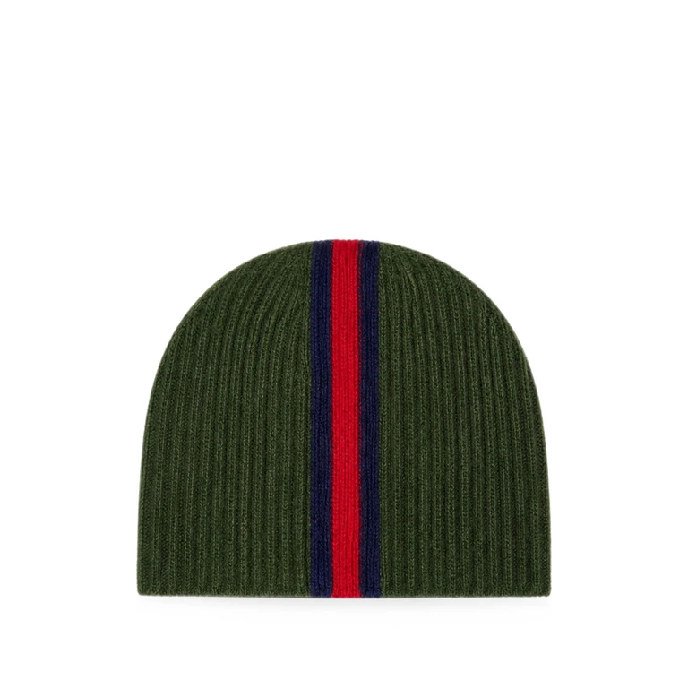 Web-stripe Ribbed-knit Beanie Hat