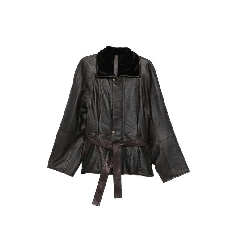 Belted Shearling-collar Jacket