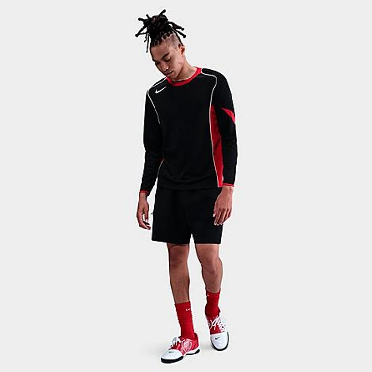 Men's Total 90 Dri-FIT Long-Sleeve Soccer Jersey in Black/Gym Red/Sail Size: XS