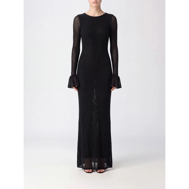 Long Sheath Evening Gown in Jersey with Rhinestones and Flared Cuffs (A0016NERO)