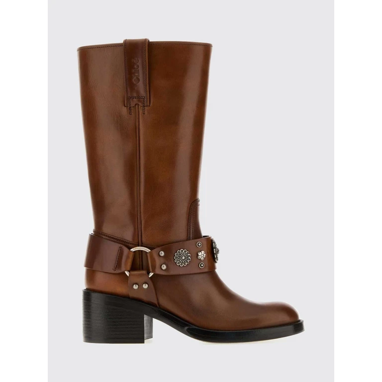 CHLOÉ Dakota Studded and Embroidered Calf Leather Biker Boots (CH26W22D1P26O)