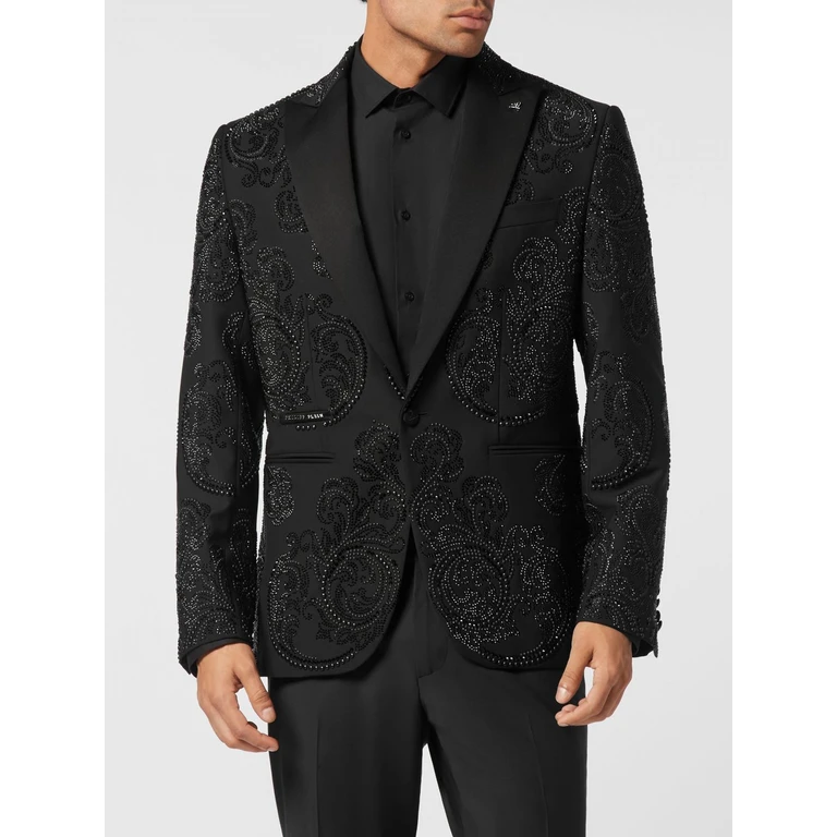 Single-Breasted Wool Blazer with Crystal Embroidery (AAECMRF2040PTE022N02)