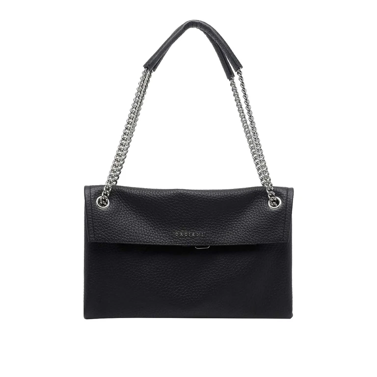 Sac porté épaule Venus en cuir martelé noir et marron