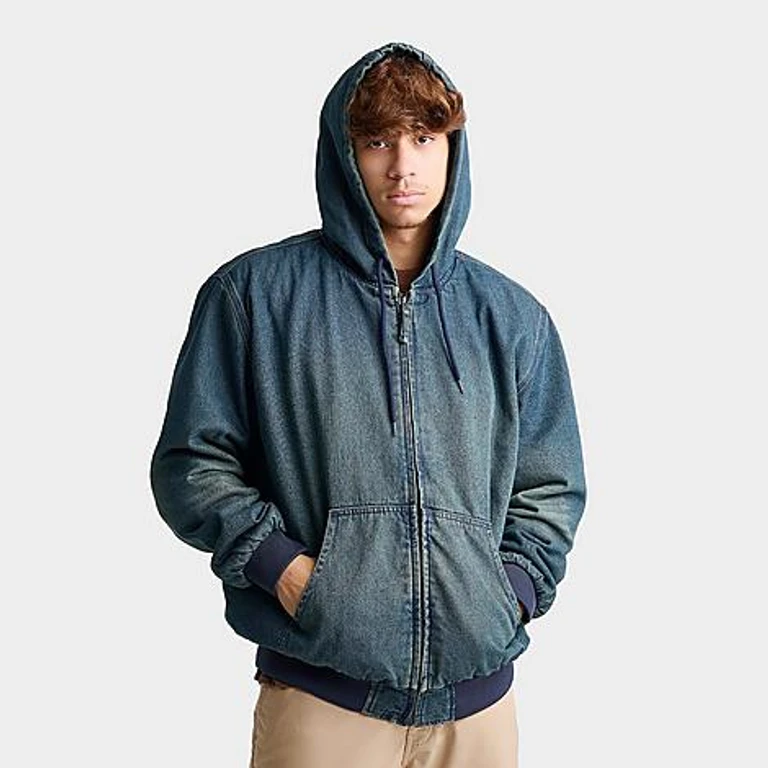 Men's Eli Workwear Full-Zip Hooded Denim Jacket in Dirty Medium Indigo Size: Small