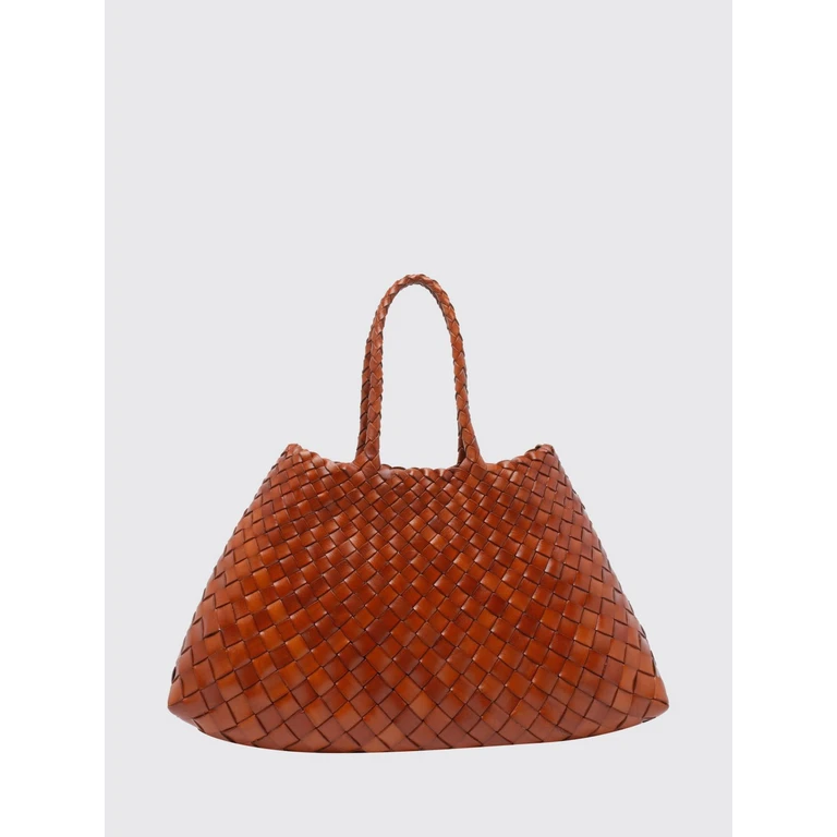 Santa Croce Flared Woven Leather Handbag with Braided Handles (8893TANBLACKEDGE)
