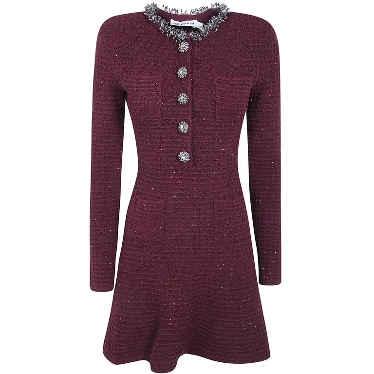 Mini Dress Textured Knit "Burgundy Textured Knit Embelli
