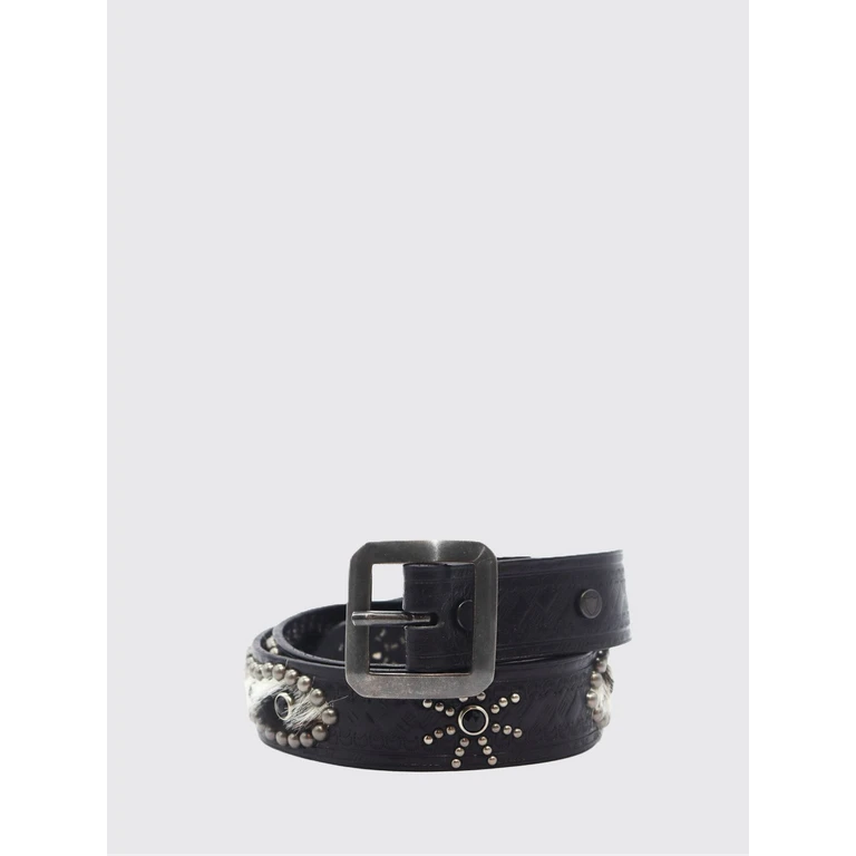 Black Cowhide Leather Belt with Embroidery (26SHTCI018BLACK)