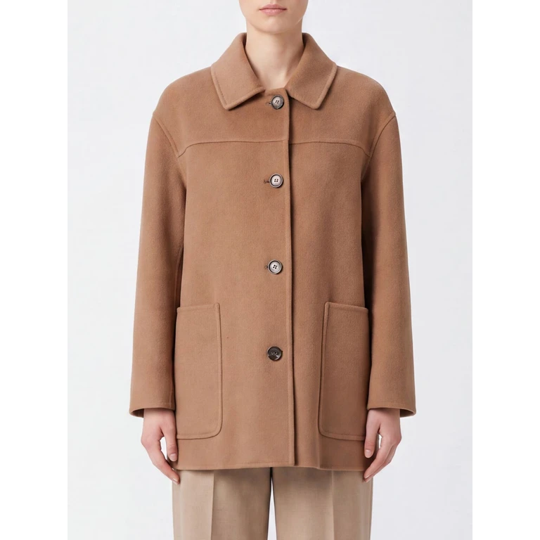 Single-Breasted Short Coat in Pure Virgin Wool with Dropped Shoulders (2629086011600041)