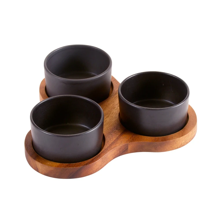 Triangular Serving Set with 3 Ceramic Dishes